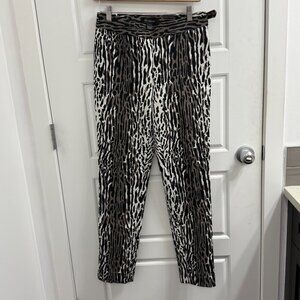 St. John Womens 4 Emma Animal Print Pants Black White Taupe Slim Leg Trousers